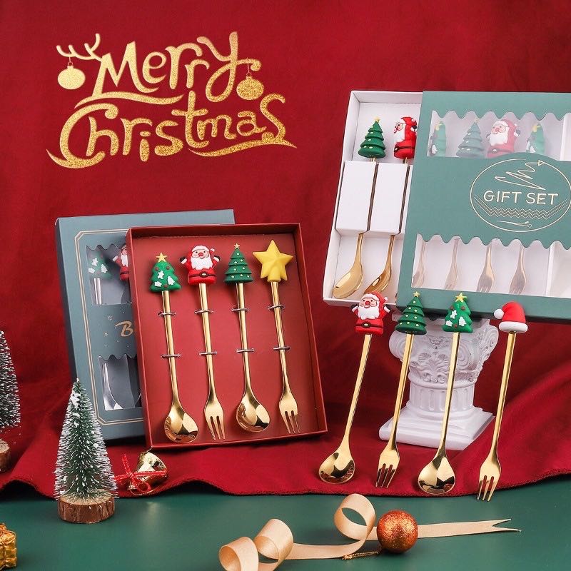 ❄️🎅🏻 NEW 𝙲𝚑𝚒𝚛𝚜𝚝𝚖𝚊𝚜 𝚂𝚙𝚘𝚘𝚗 𝚂𝚎𝚝 ☃️ 🎄เซตช้อนกาแฟ ส้อมผลไม้