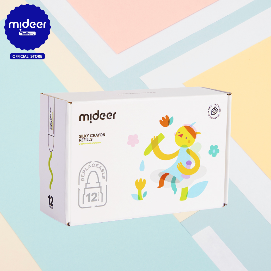 Mideer (มิเดียร์) Silky Crayons - Refills 12 colors  แท่งสีเติมบักเก็ตสีเทียนใยไหม