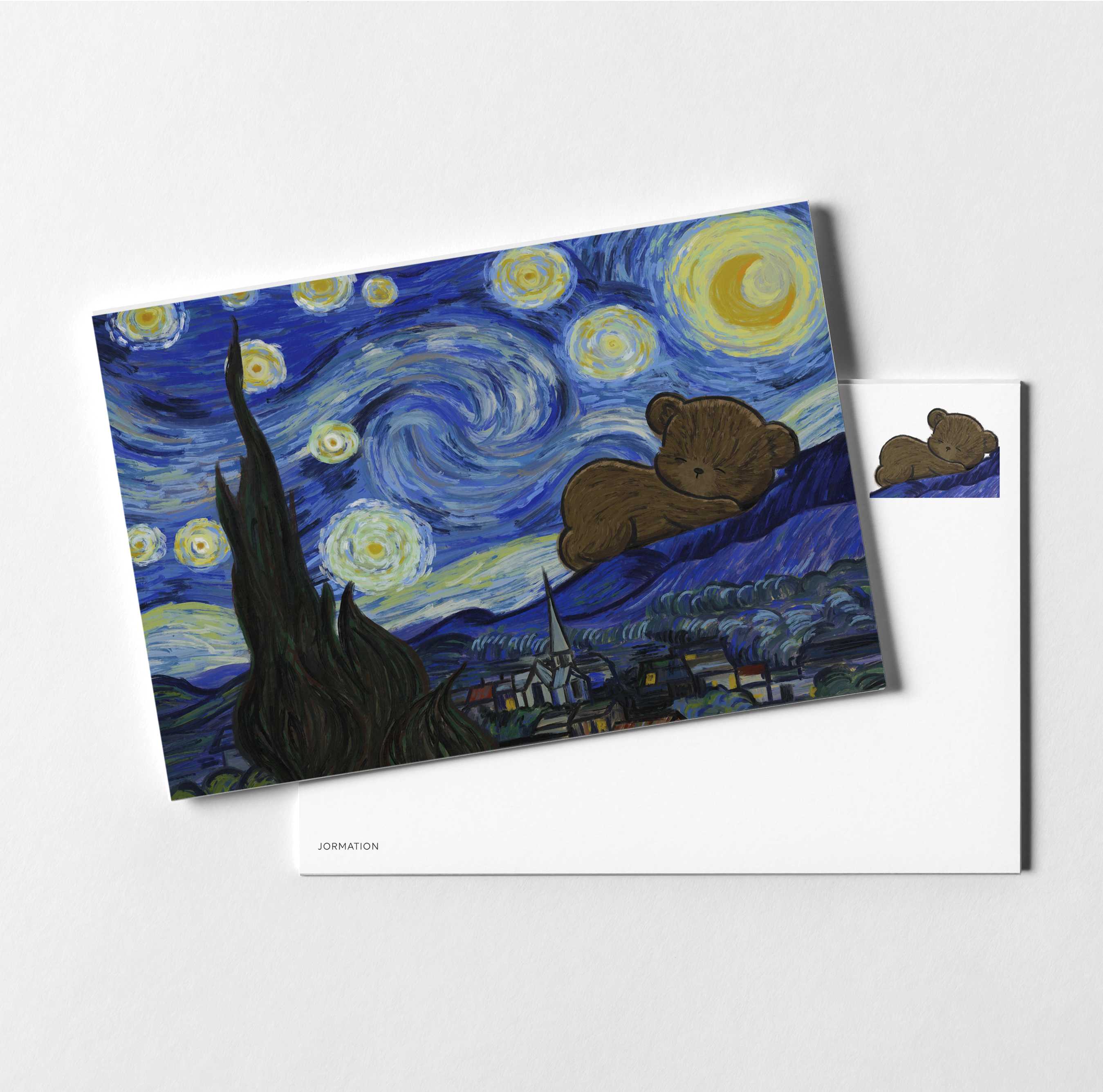 Bear in Starry Night Art Parody Postcard