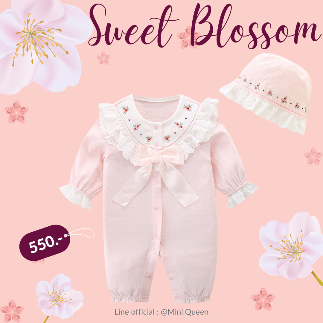 Sweet blossom  long sleeved romper & bonnet - Pink 🌸 ROM00093