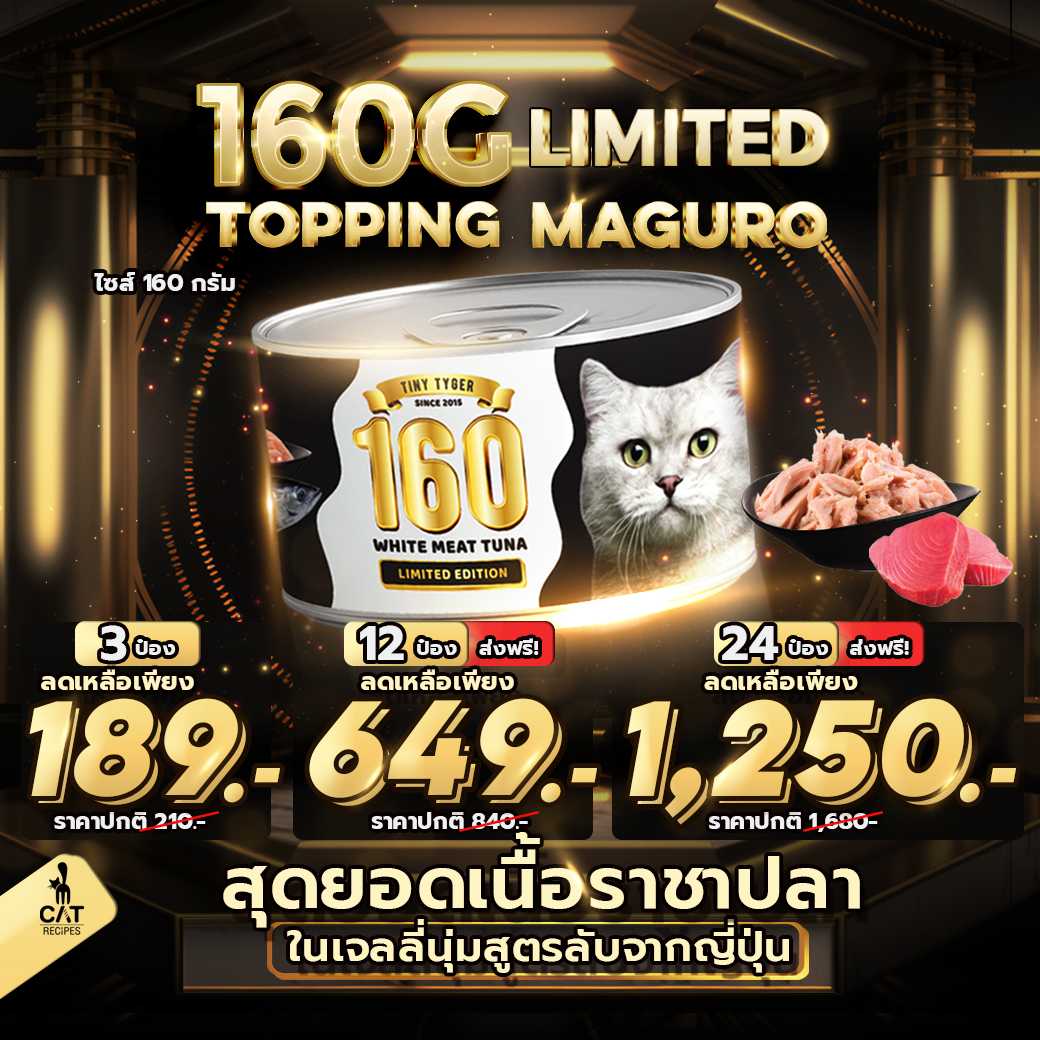 🚚 ส่งฟรี ราชาปลาแมว 160G ฉลากทอง Gold limited ไซส์ 160 กรัม ท็อปปิ้งมากุโระ