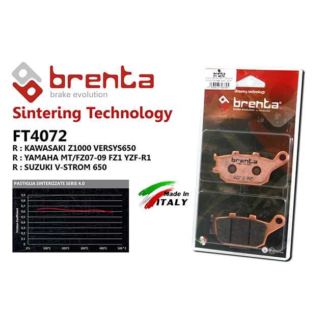 brenta BR4072(Sintered, Rear)- Kawasaki Versys650  Vulcan 650  Yamaha MT-07 MT-09 FJ-09 FZ1 R1 04-12