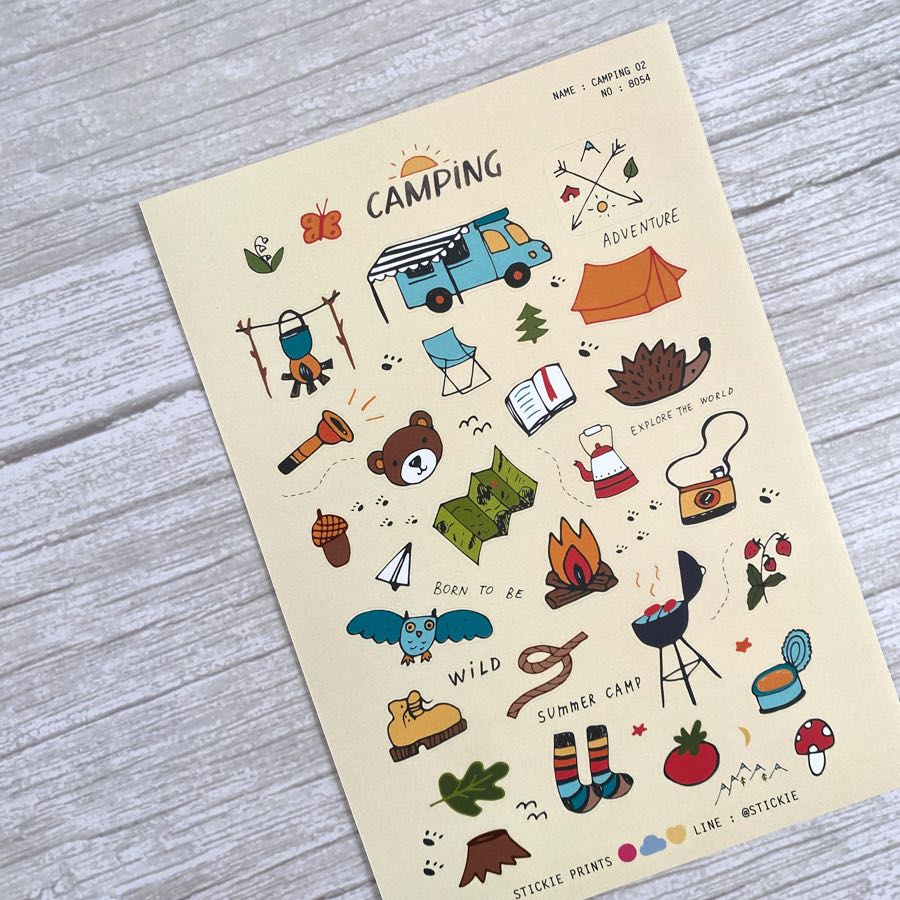 สติ๊กเกอร์ติดเล่น กันน้ำ ลาย CAMPING 02 ( Sticker dicut 1 sheet )