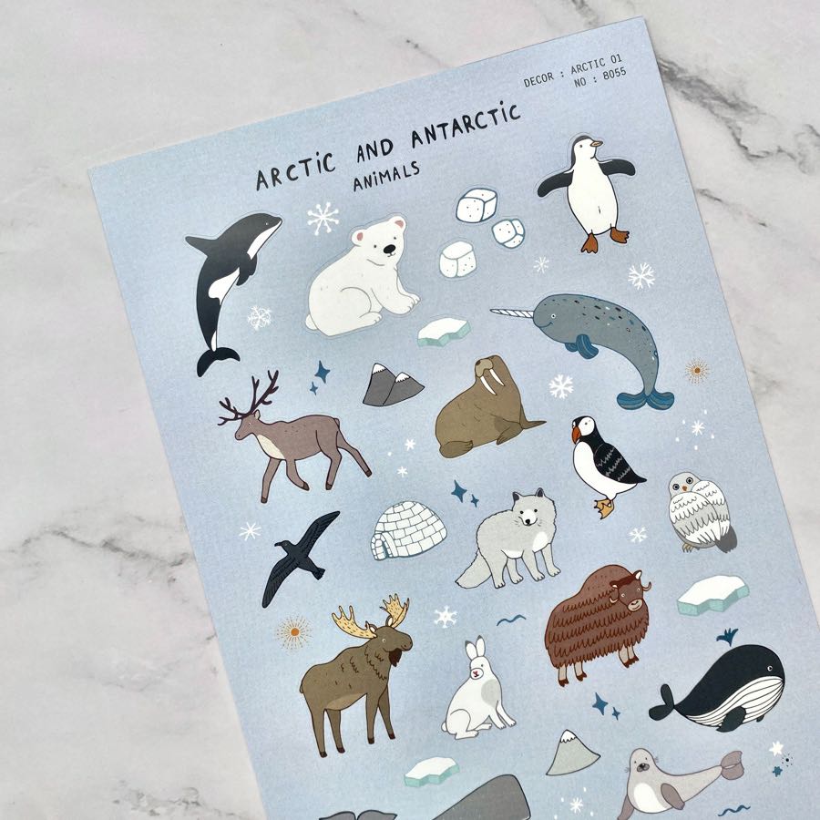 สติ๊กเกอร์ติดเล่น กันน้ำ ลาย ARCTIC ANIMALS ( Sticker dicut 1 sheet )