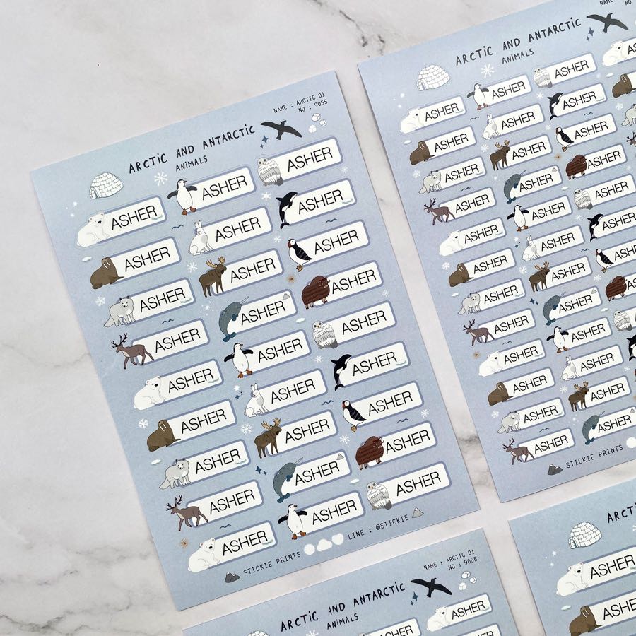 สติ๊กเกอร์ชื่อ กันน้ำ ลาย ARCTIC ANIMALS ( Name Sticker 4 sheet / set )