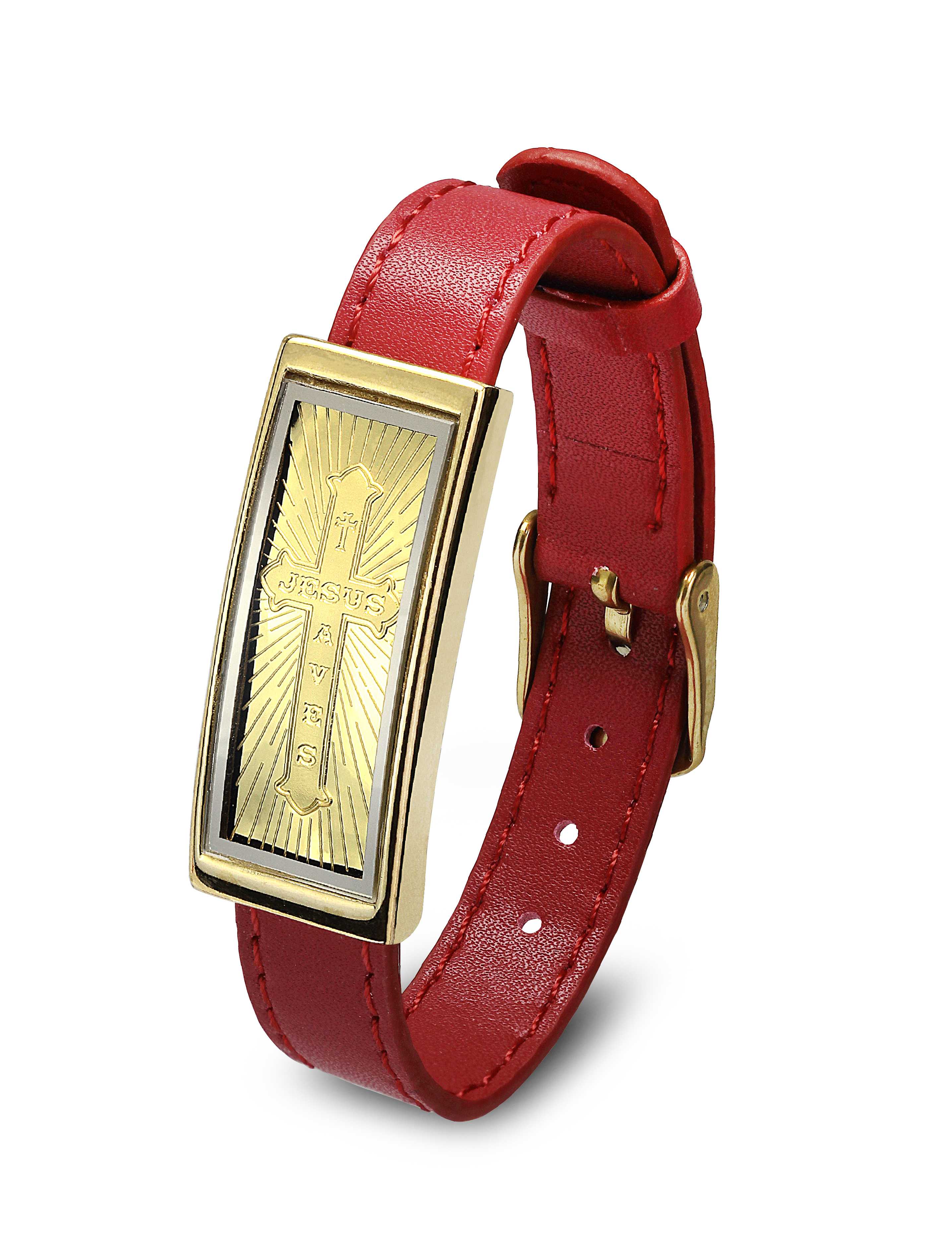 Cross Red Leather Bracelet