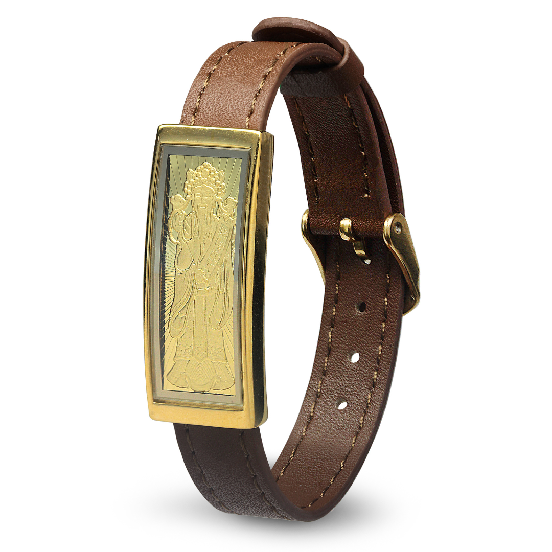 God Of Wealth Brown Leather Bracelet