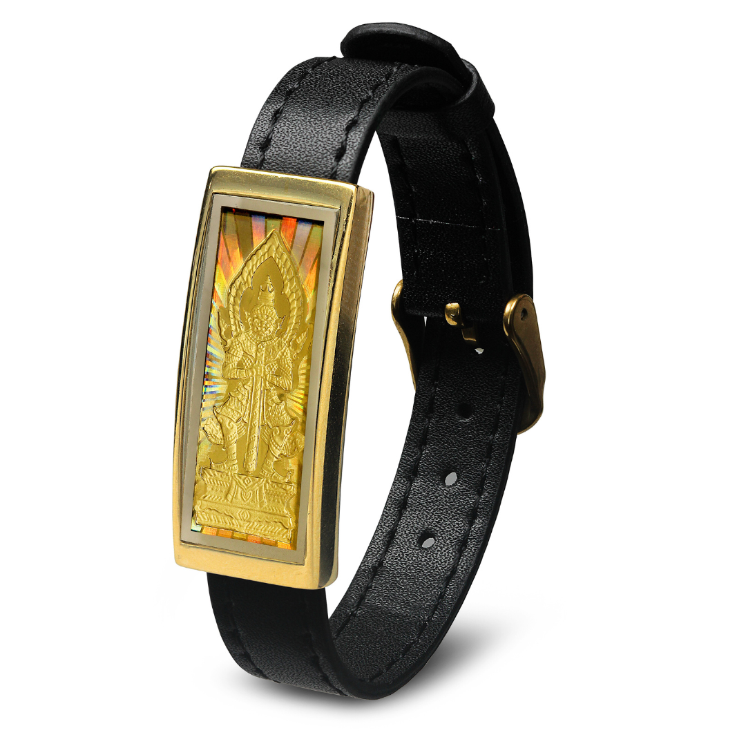 Tao Wed Suwan Black Leather Bracelet
