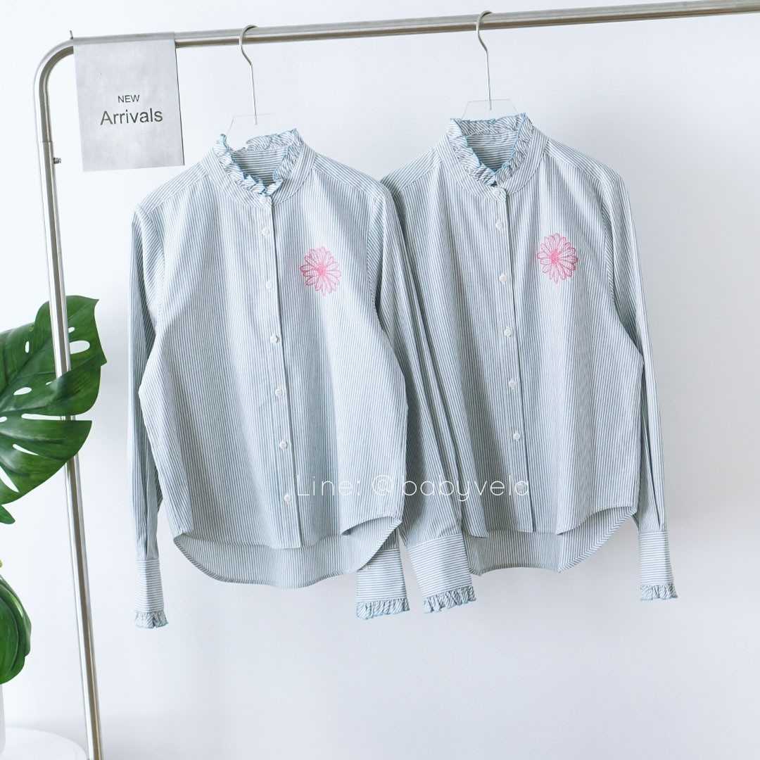 Mardi Shirt Frill Collar Stripe (Sky Pink)