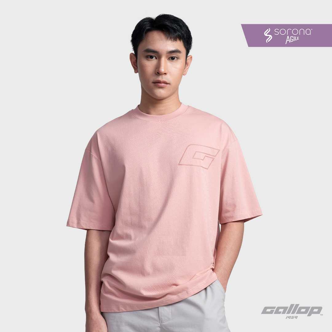 GALLOP : Men's Wear เสื้อยืด Oversized Recycle T-Shirt รุ่น GT9156  สี ชมพู