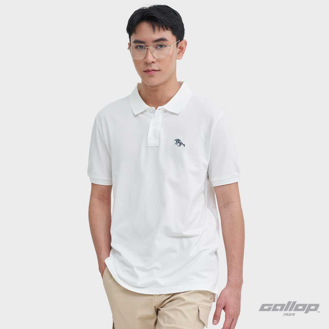 GALLOP : Men's Wear PIQUE POLO SHIRTS เสื้อโปโล ผ้าปิเก้ สีพื้น รุ่น GP9068  สี ขาว