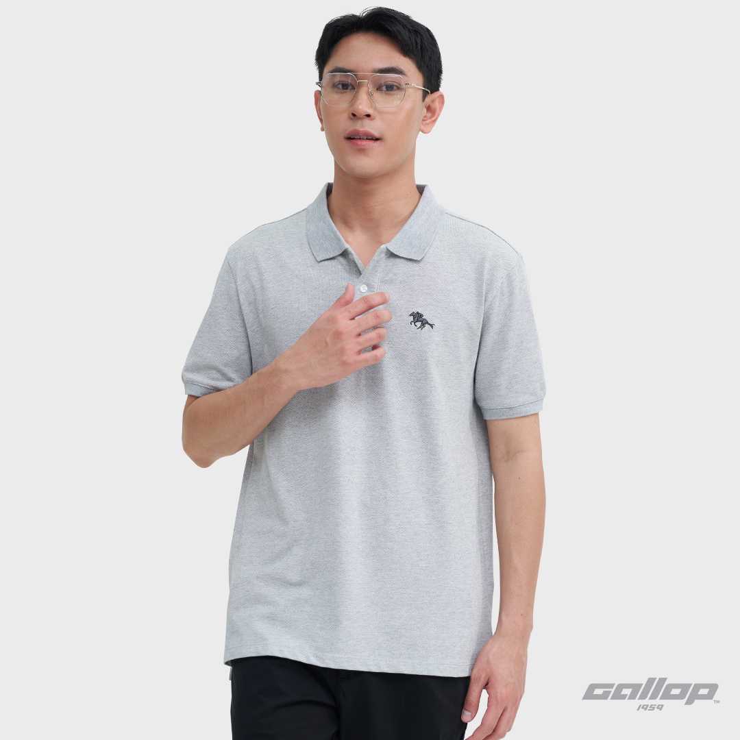 GALLOP : Men's Wear PIQUE POLO SHIRTS เสื้อโปโล ผ้าปิเก้ สีพื้น รุ่น GP9068  สี เทา
