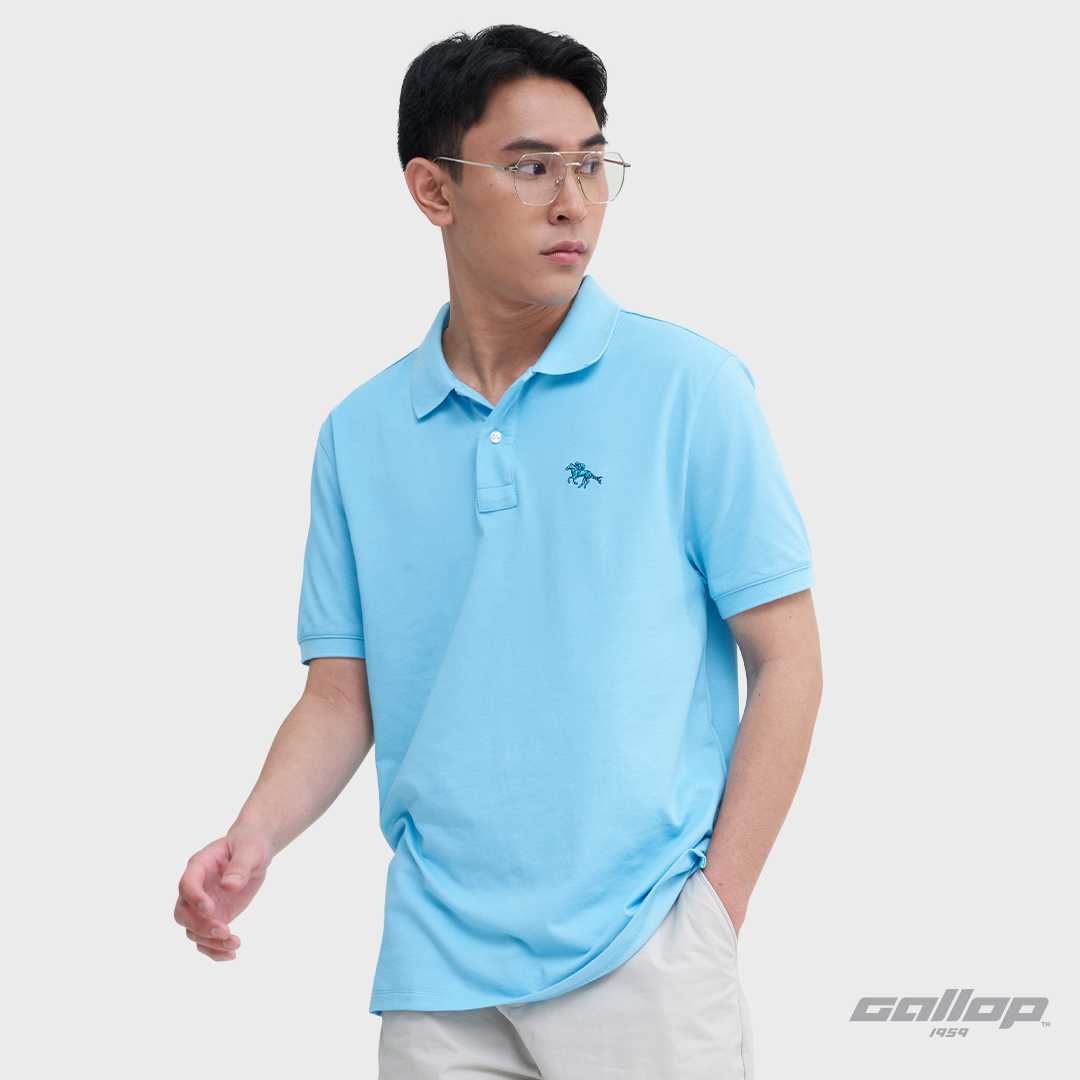 GALLOP : Men's Wear PIQUE POLO SHIRTS เสื้อโปโล ผ้าปิเก้ สีพื้น รุ่น GP9068  สี ฟ้า