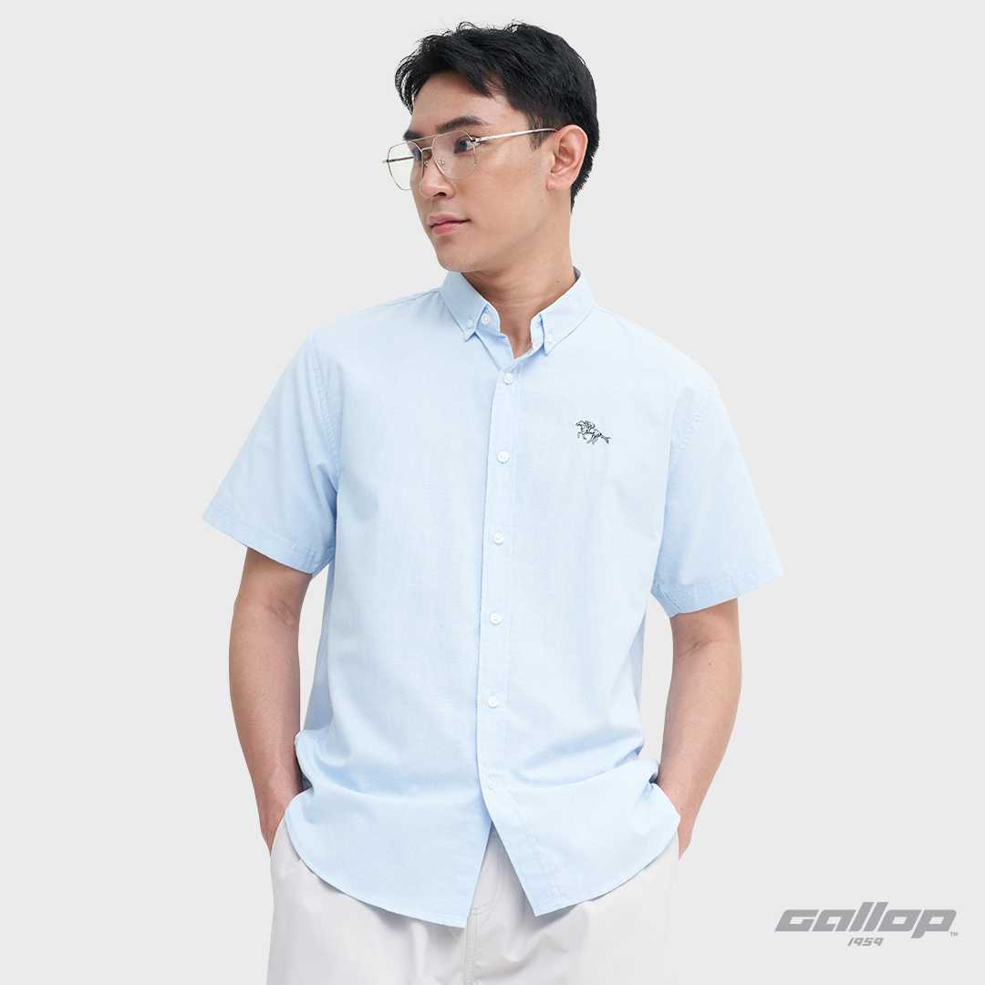 GALLOP : OXFORD CASUAL SHIRT เสื้อเชิ๊ตแขนสั้น รุ่น GW9031 สี Sky Blue - ฟ้า