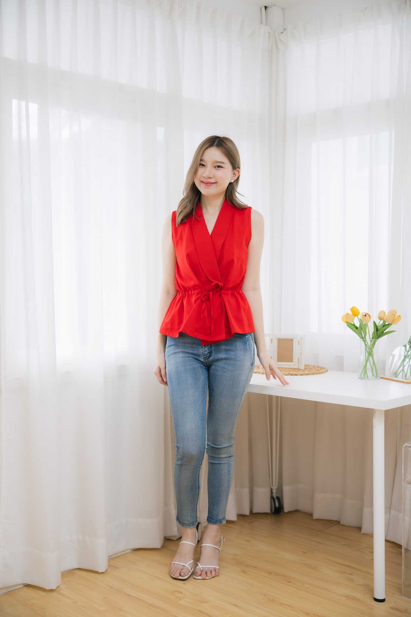 เสื้อให้นม red  wrap top