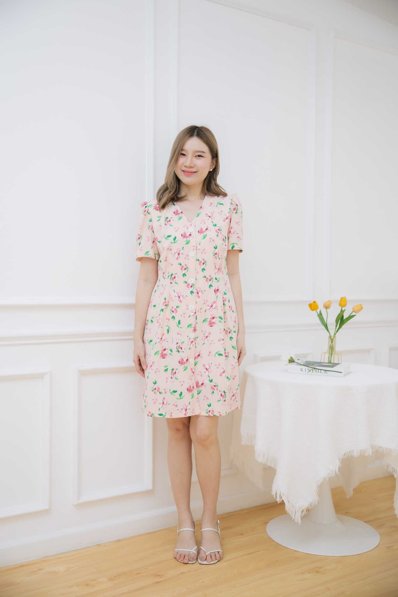 ชุดให้นม Pink floral snowhite dress