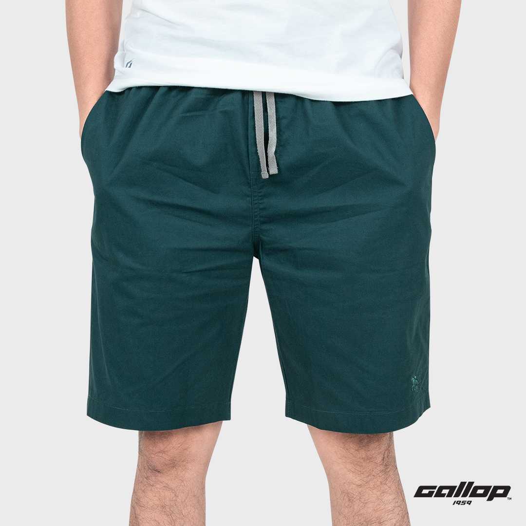 GALLOP : Twill Shorts กางเกงขาสั้นเอวยางยืดผู้ชาย รุ่น GS9027  สี เขียว