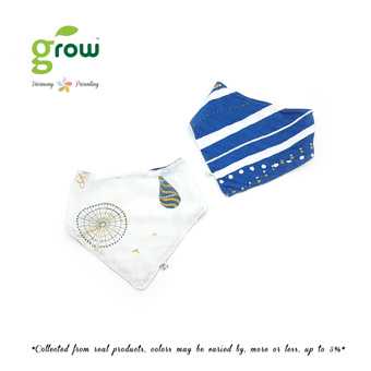 Grow Bamboo Muslin Bib Triangle shap pattern   - โกรวผ้ากันเปื้อนมัสลินใยไผ่ Bandana เเพค 2 ชิ้น