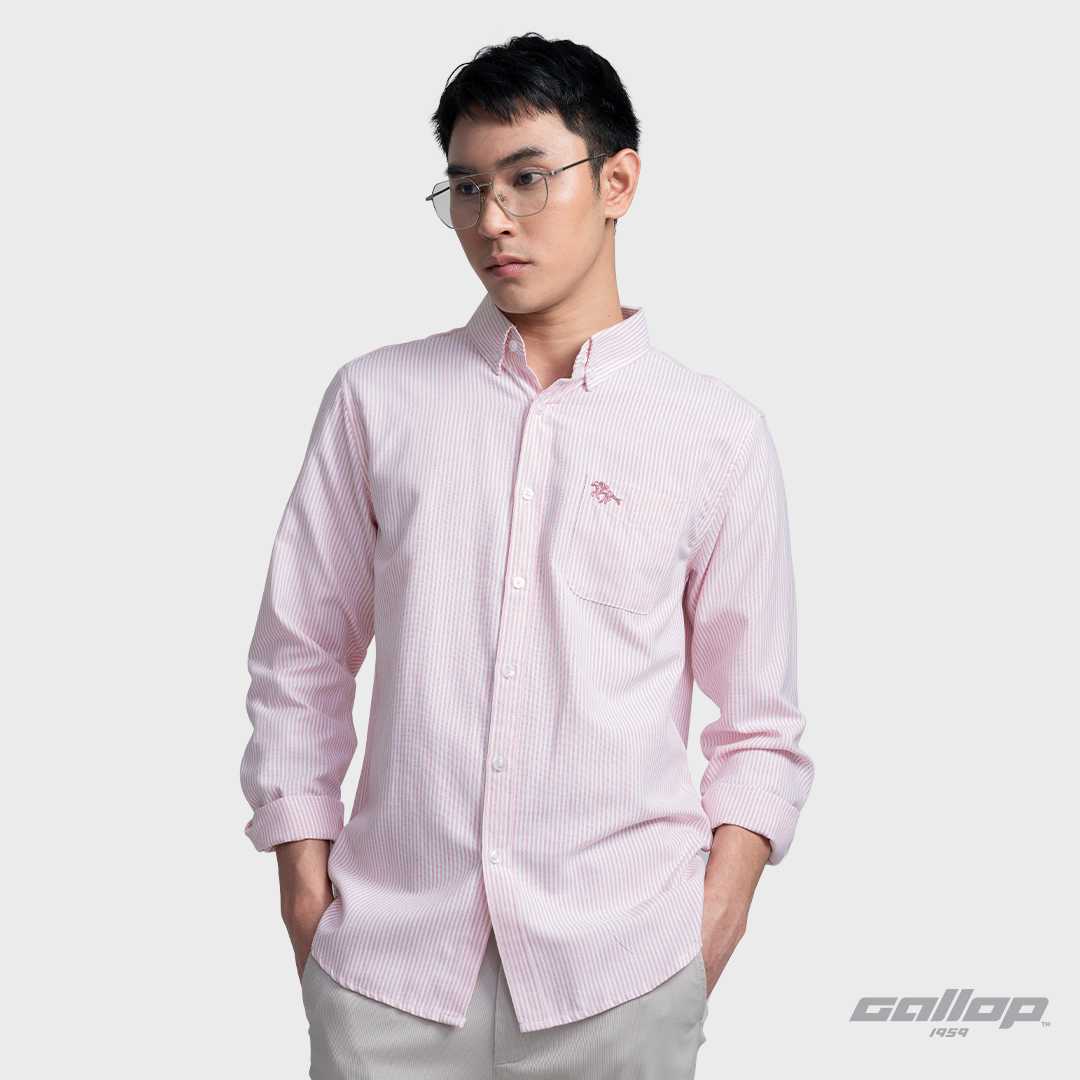 GALLOP : Striped Oxford Casual Shirt เสื้อเชิ๊ตแขนยาวลายริ้ว รุ่น GW9035 สี Light Pink - ชมพู