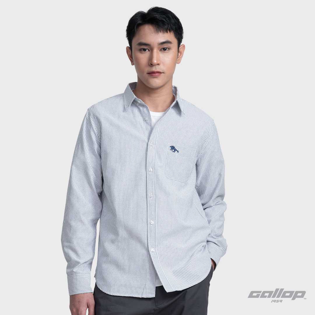 GALLOP : Striped Oxford Casual Shirt เสื้อเชิ๊ตแขนยาวลายริ้ว รุ่น GW9035 สี Navy Blue - กรม