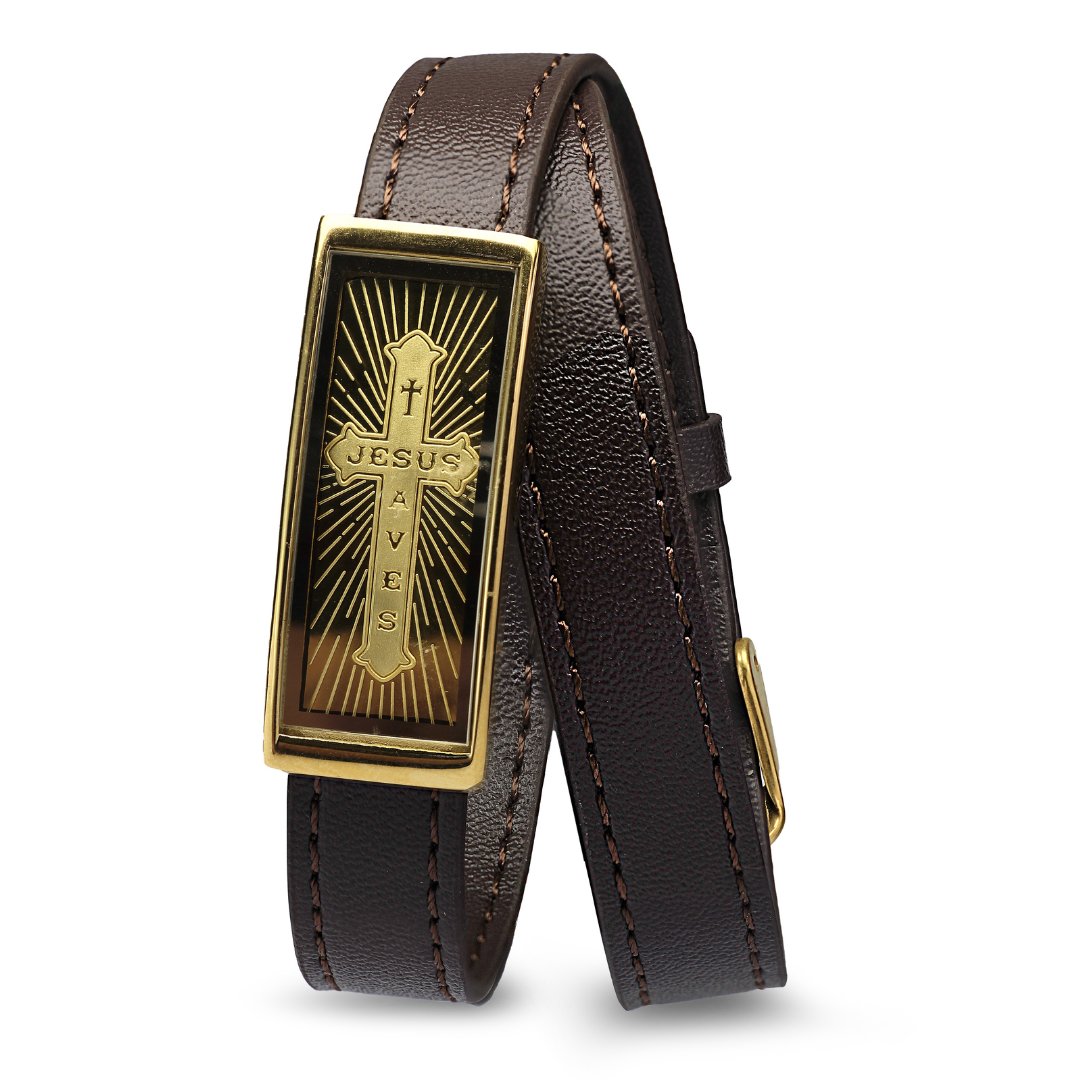Cross Brown Leather Bracelet