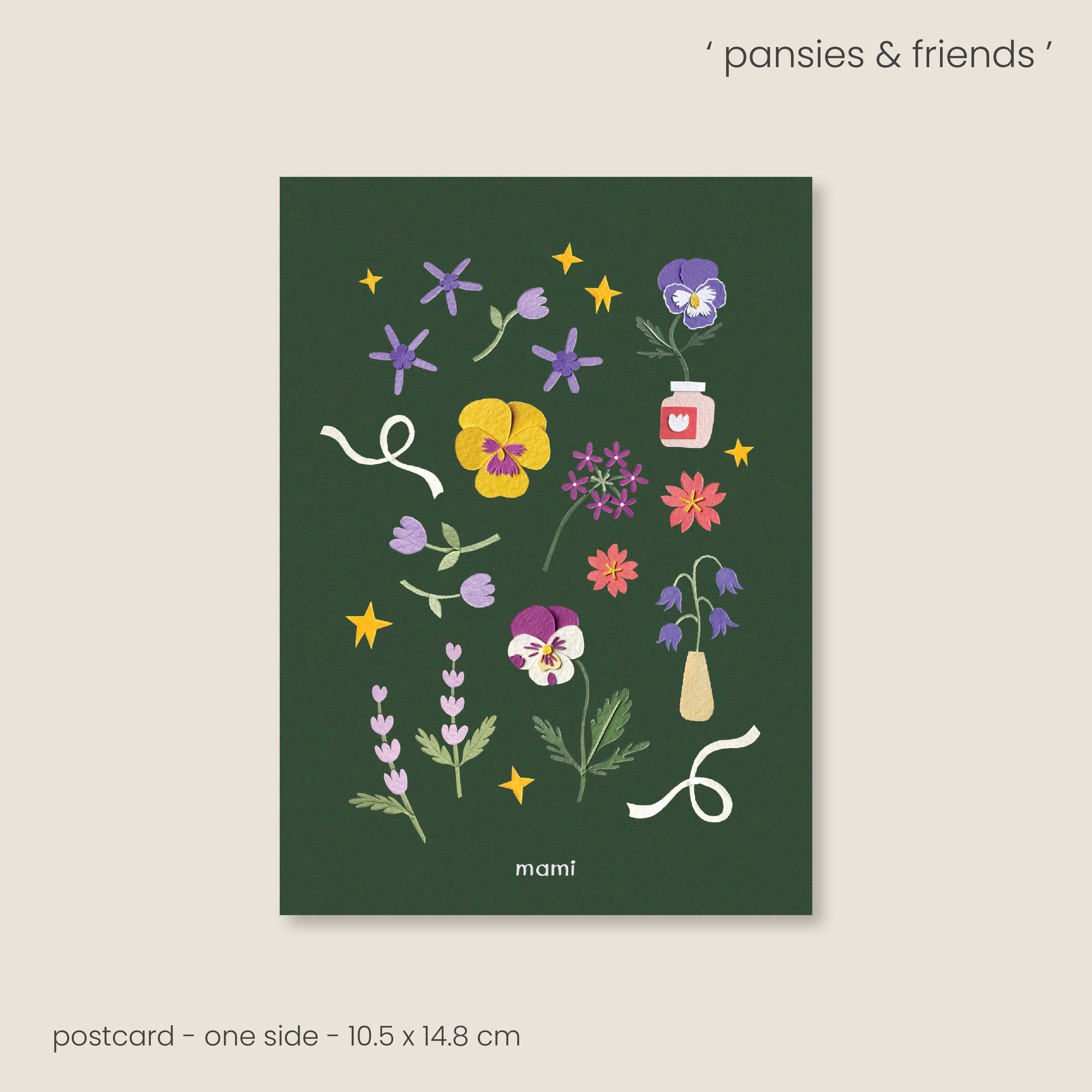 postcard - pansies & friends