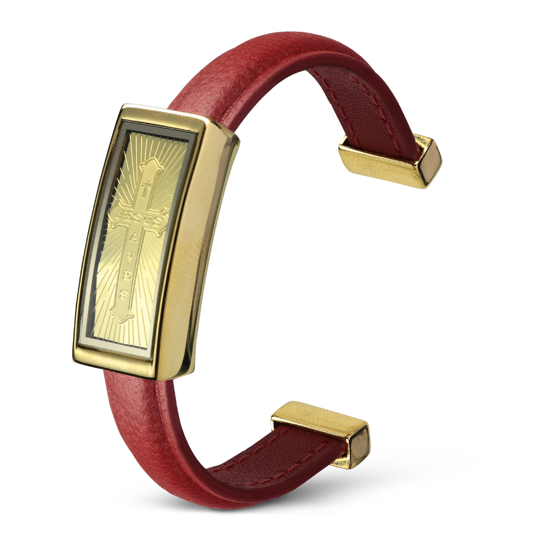 Cross Red Leather Bracelet