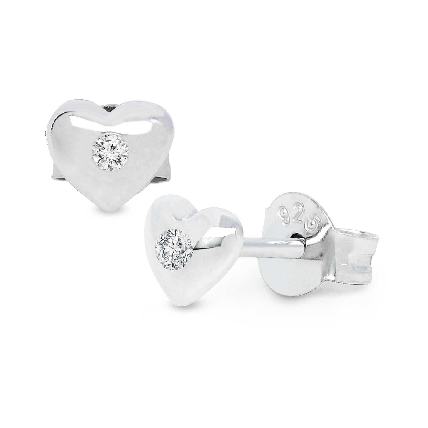 Heart Earrings With CZ In The Middle