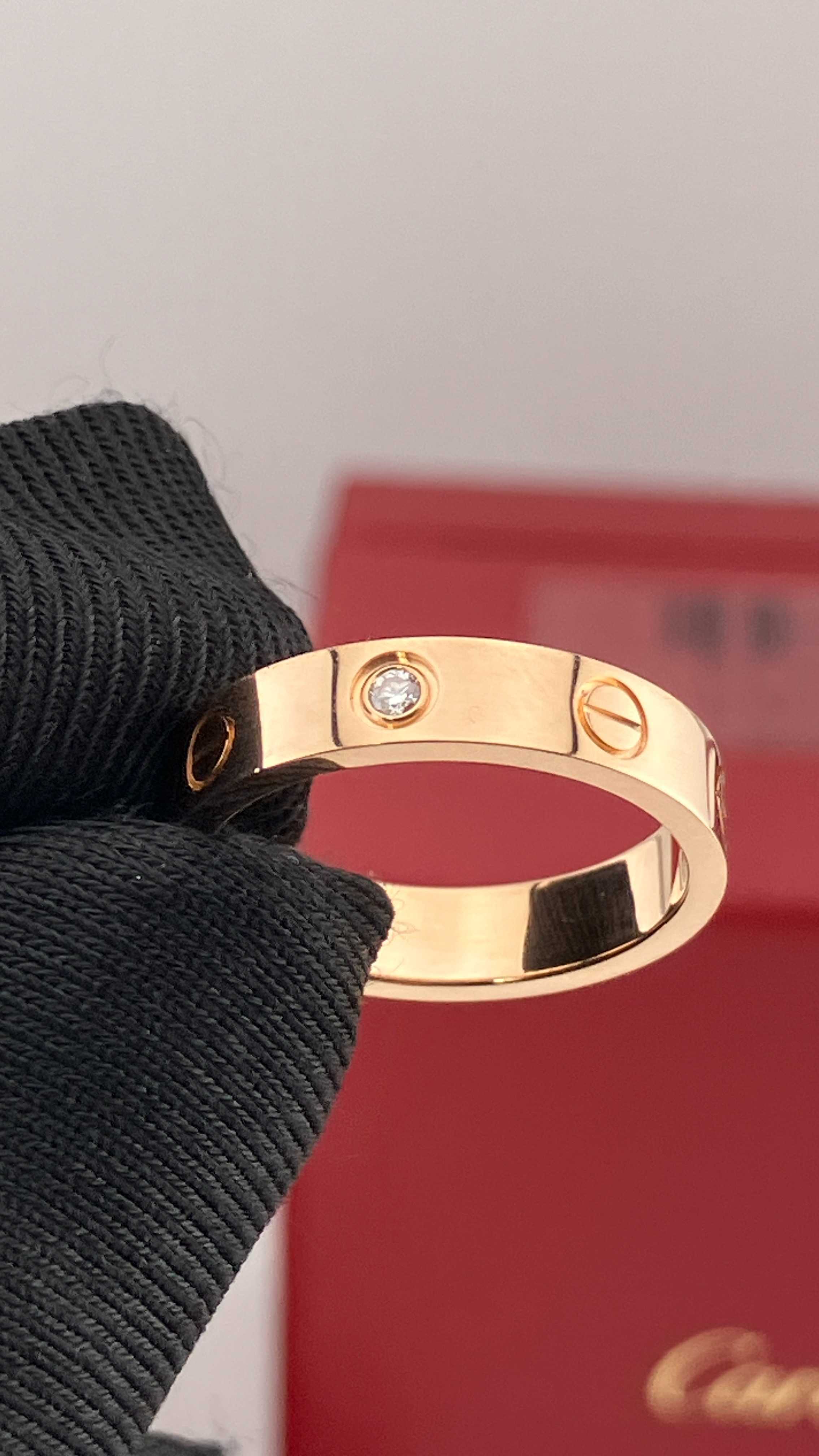 (sz 51) LOVE slim ring 1 Diamond_Pink Gold 18k