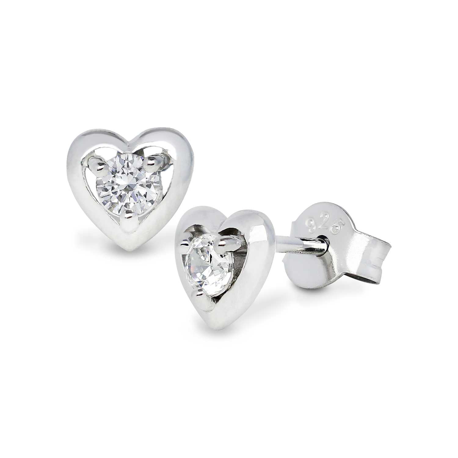 Heart Earrings Prong Set CZ