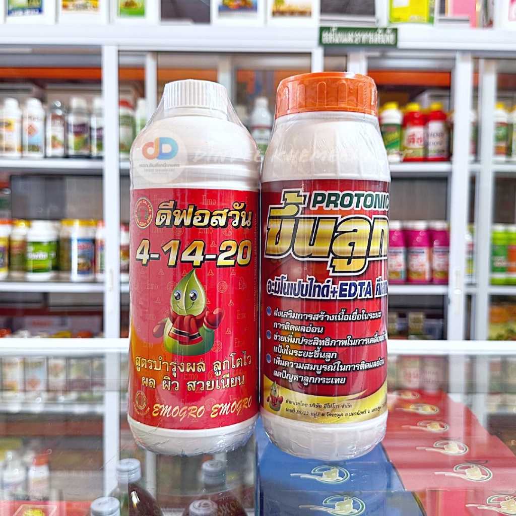ปุ๋ยน้ำ (ชุด 2 ขวด) ปุ๋ยน้ำ 4-14-20สูตรบำรุงผล ลูกโตไว+โปรโตรนิก (Protonic)+ขึ้นลูก