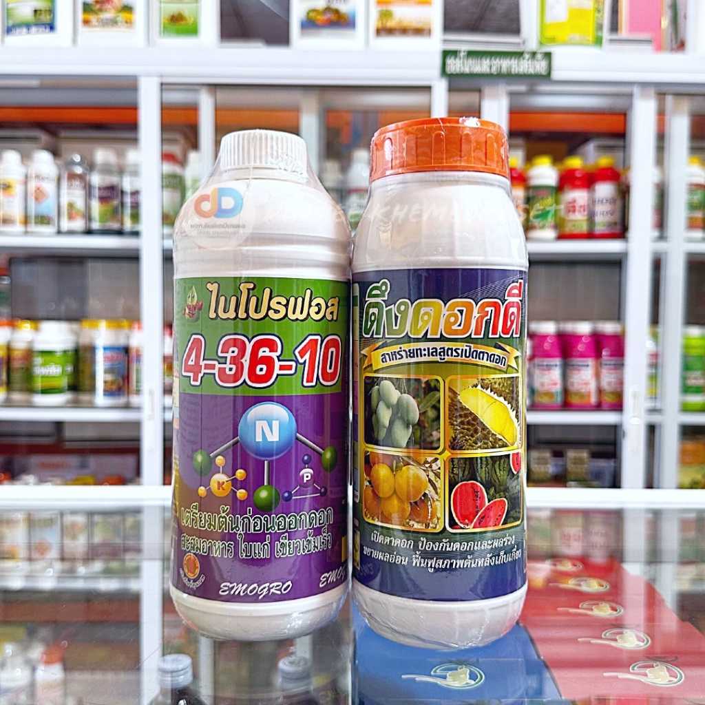 ปุ๋ยน้ำ (ชุด2ขวด) ปุ๋ยน้ำ 4-36-10 ขนาด1ลิตร สะสมอาหาร เขียวเข้มเร็ว+ดึงดอกดี