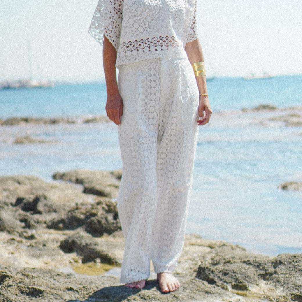 (พร้อมส่ง) Perana กางเกงลูกไม้ Zuri pants สี WHITE ขาว (ซับในขาว)