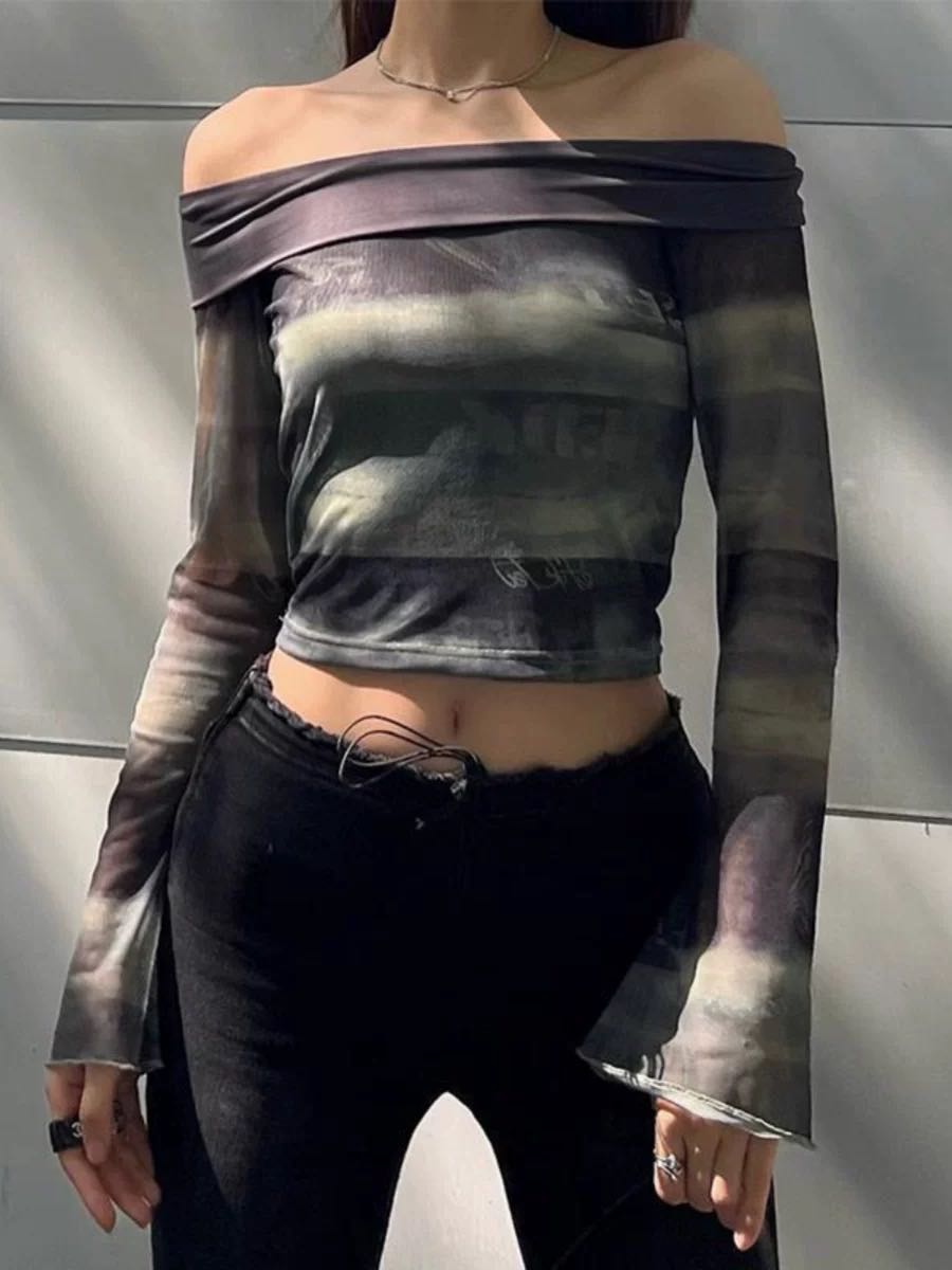 One shoulder see through top
