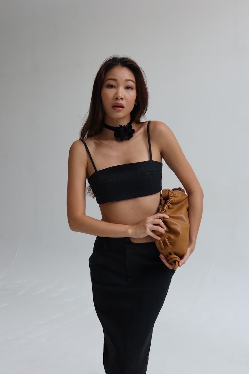 Oslo Crop Top in Black Denim