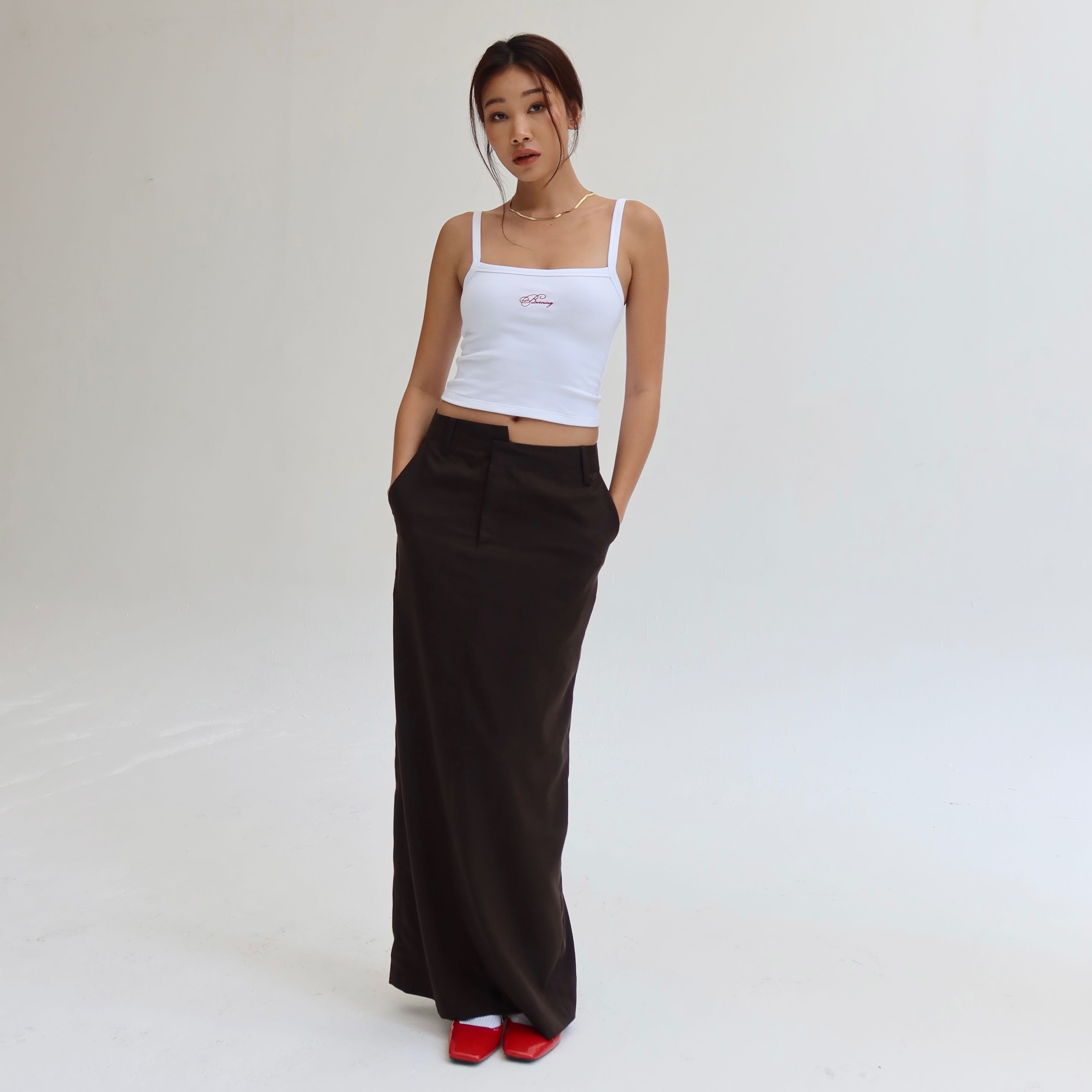 Low Waist Long Skirt in Espresso