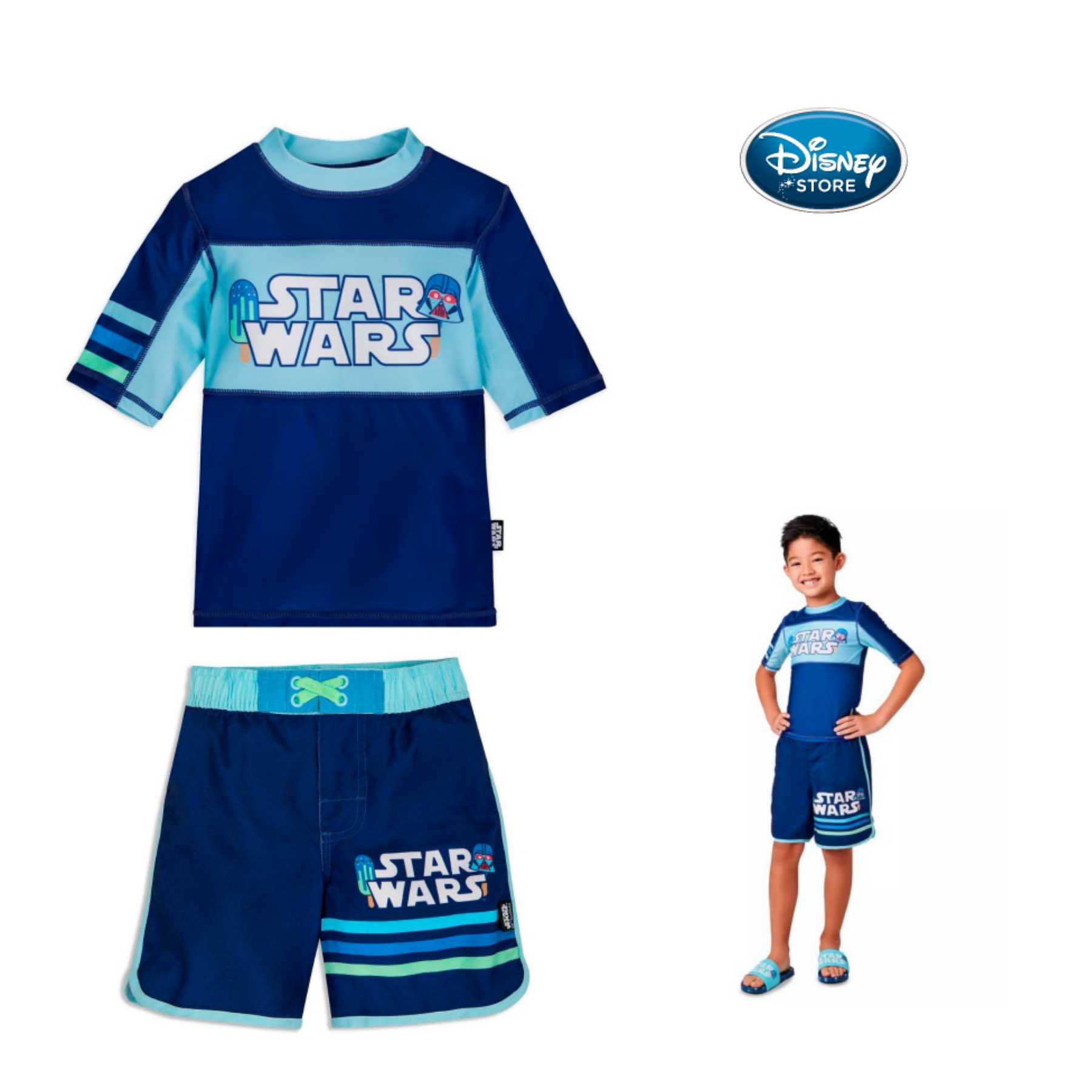Disney Store  Rash Guard  Star Wars + Swim Trunks Set