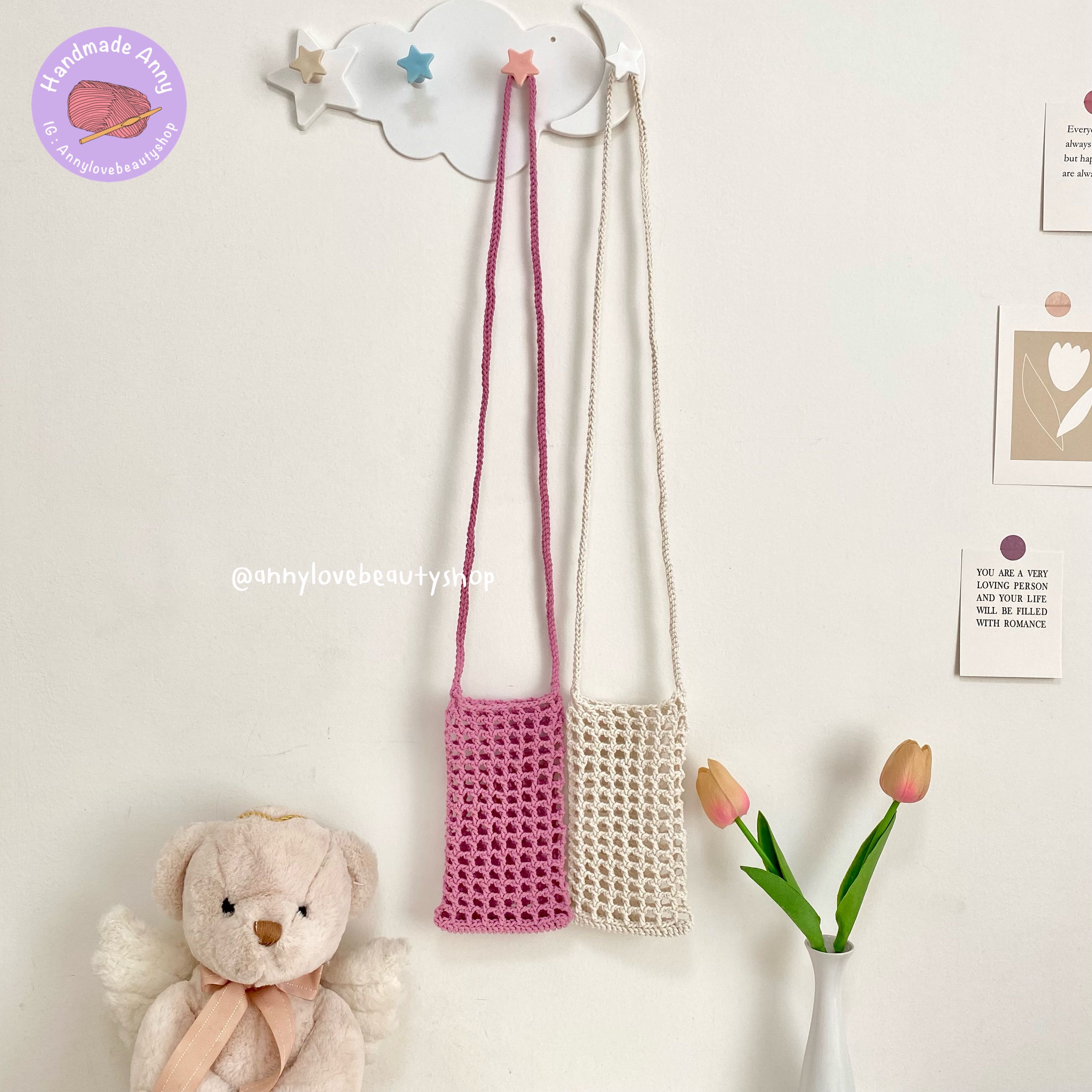 Handmade 🧶 กระเป๋าถักไหมพรม ลายตาข่าย