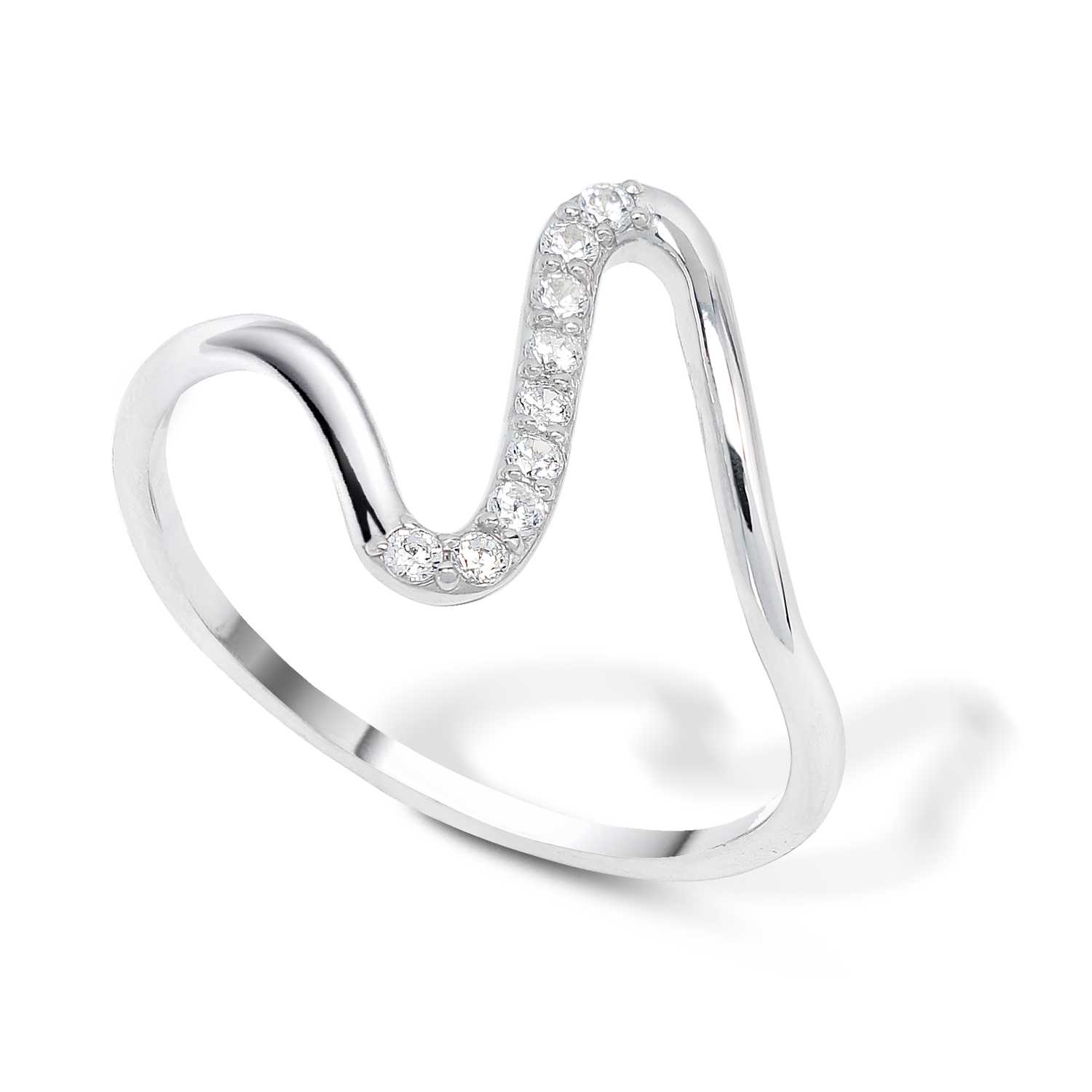 Silver Round CZ S Curve Ring