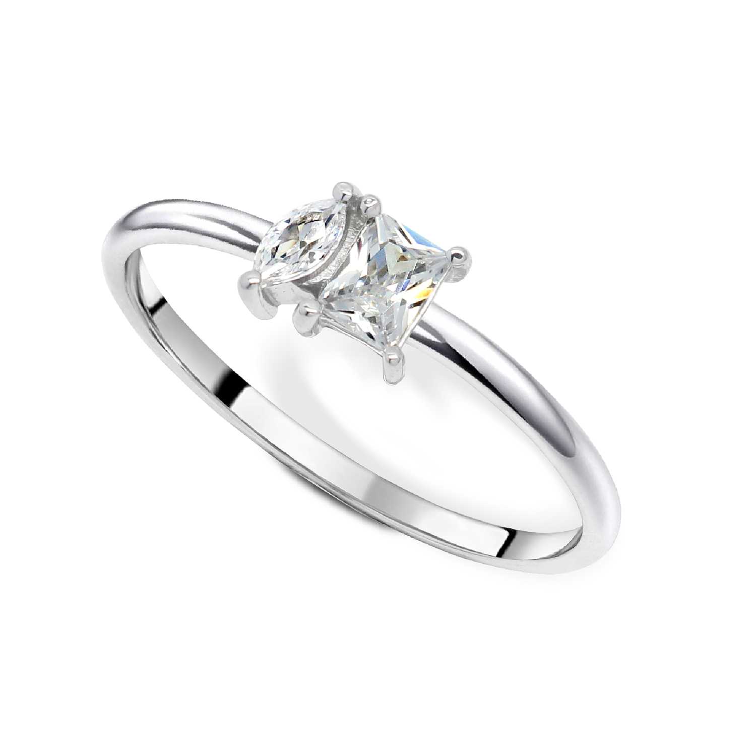 Silver Ring With Marquise And Square Shaped CZ