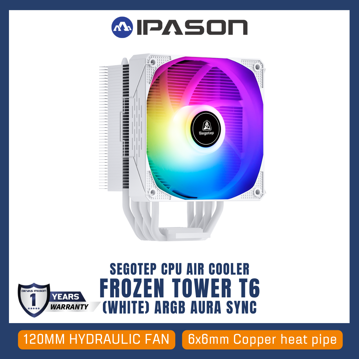 SEGOTEP CPU AIR COOLER (ระบบระบายความร้อนด้วยอากาศ) FROZEN TOWER T6 (WHITE) รับประกัน 1 ปี