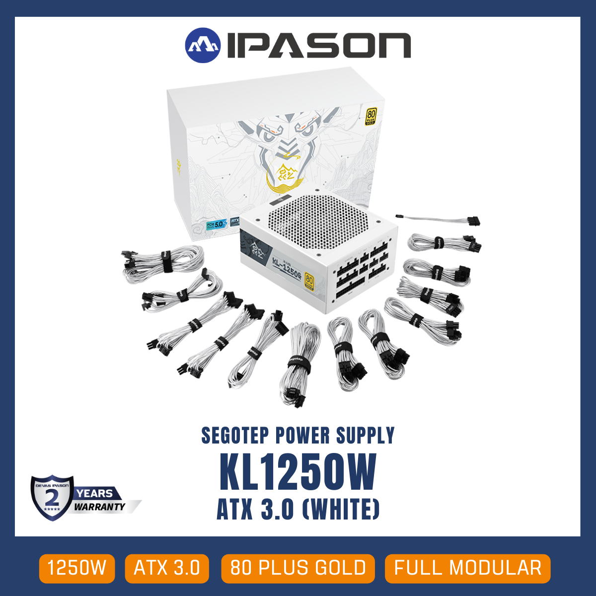 SEGOTEP POWER SUPPLY (อุปกรณ์จ่ายไฟ) KL1250W ATX 3.0 (WHITE) 80 PLUS GOLD FULL MODULAR รับประกัน 2ปี