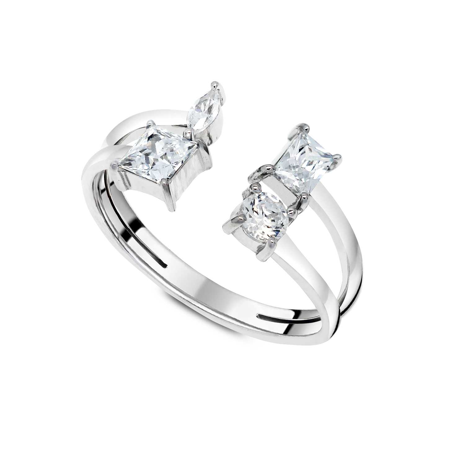 Silver Ring With  CZ Open Band