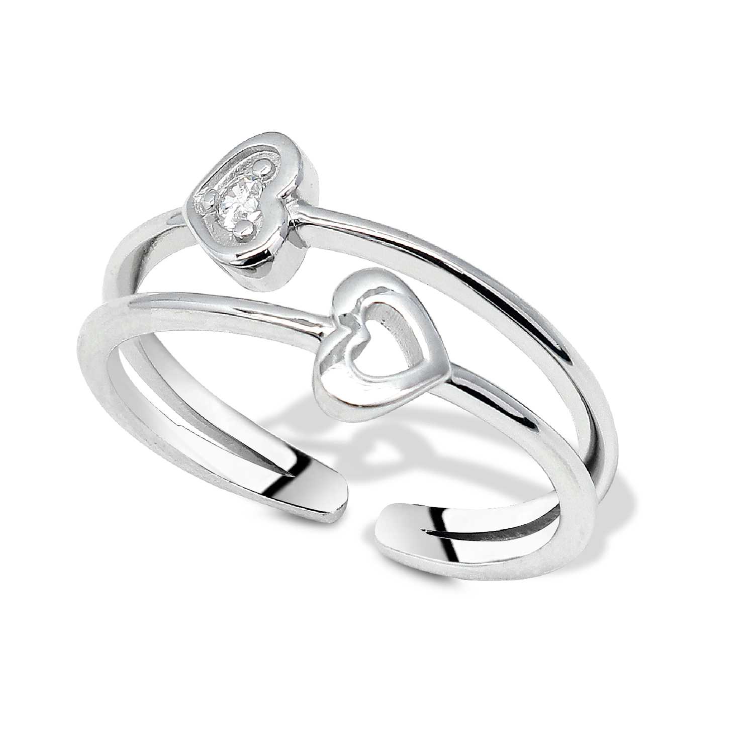 Heart Silver Ring With  CZ Open Band