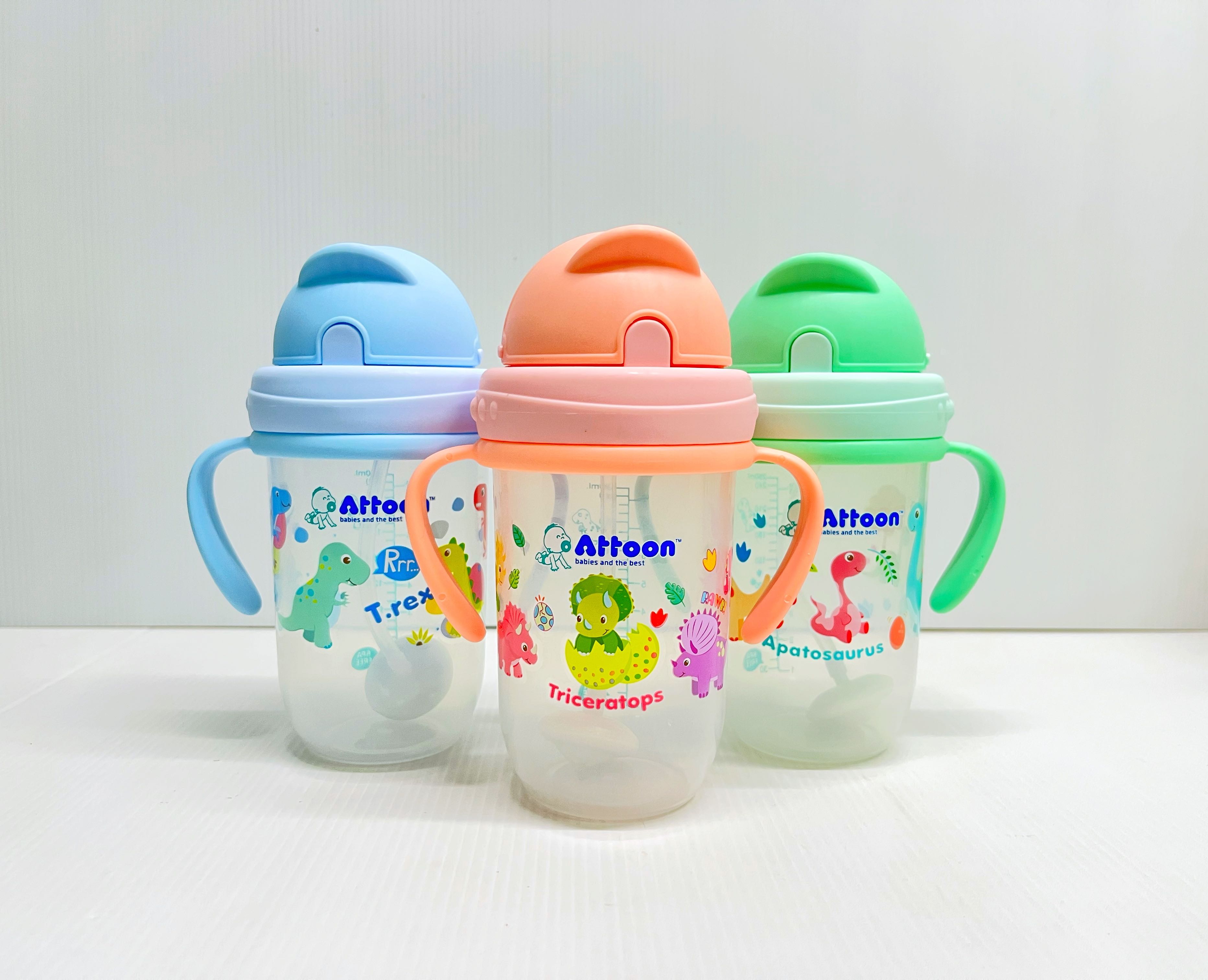 ATTOON แอทตูน แก้วหัดดูด 8 oz. มีแขนจับ แก้วหัดดื่ม ไม่ดูดไม่ไหล กันสำลัก รุ่น Magic 360