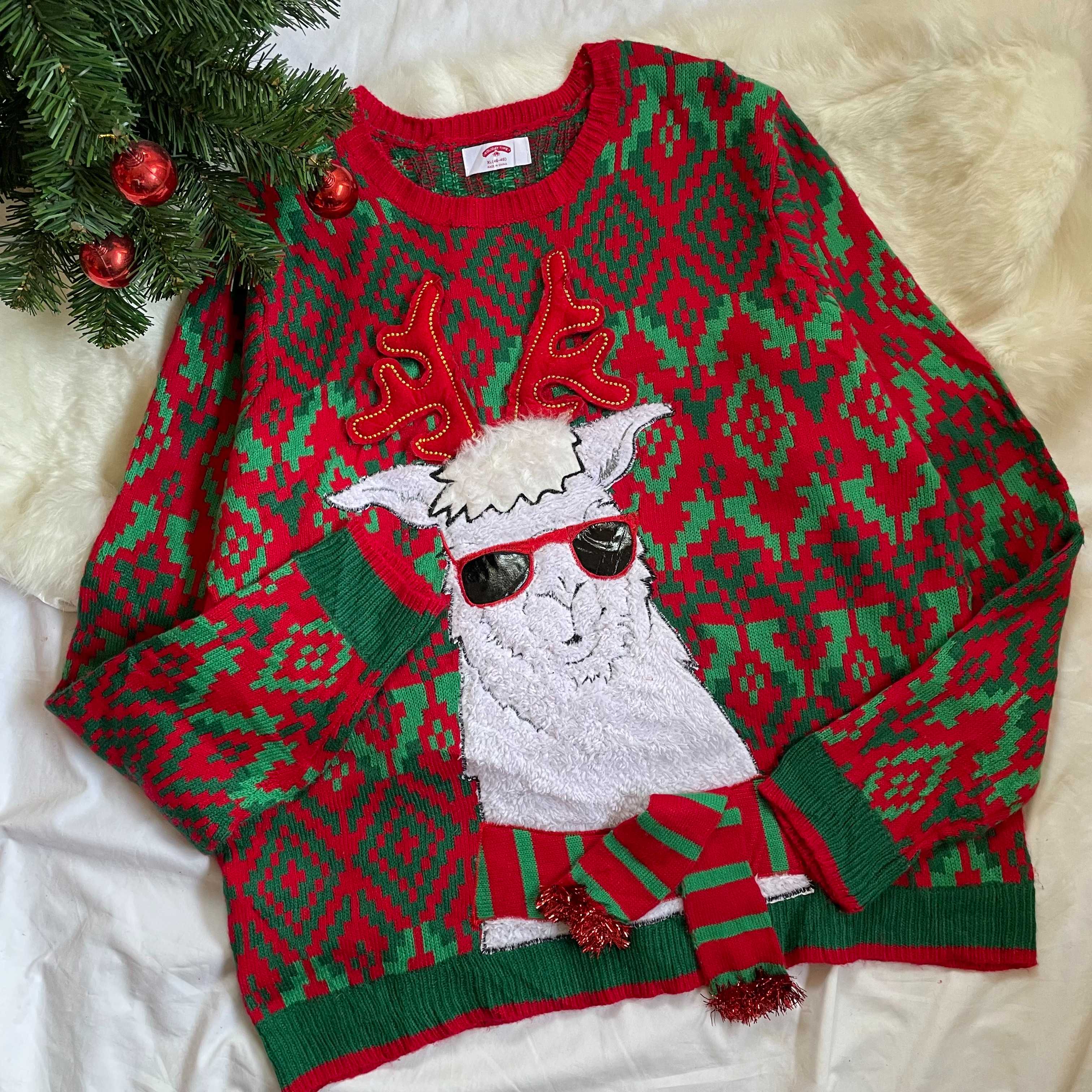 เสื้อไหมพรมคริสต์มาส เสื้อกันหนาว ลายกวางเรนเดียร์เท่สวมแว่น