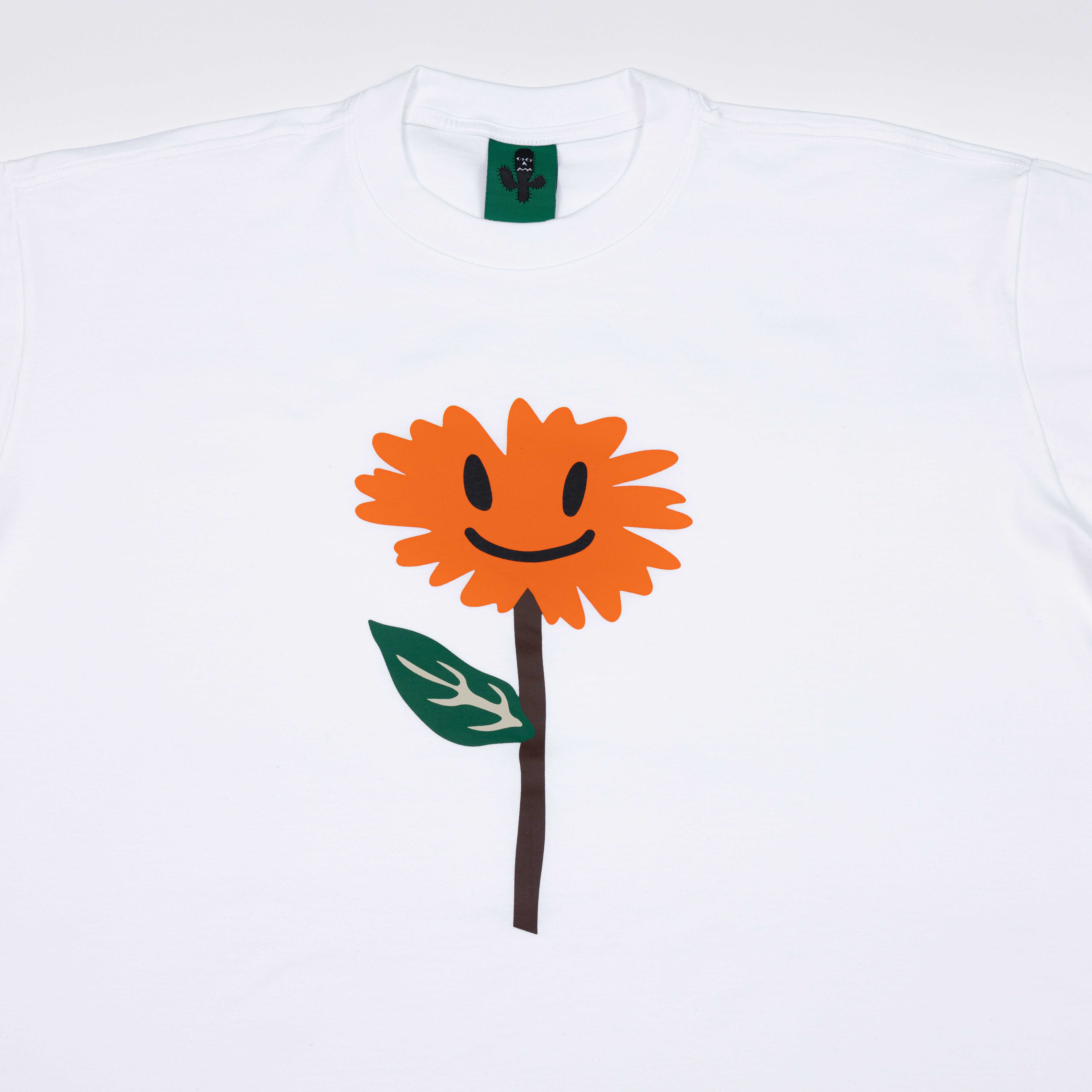 BS224  Oversize WHITE  T SHIRT cotton Silkscreen ORANGE FLOWER