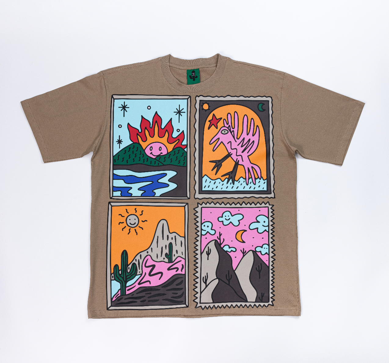 BS234 Oversize Brown  T SHIRT cotton Silkscreen Cactus Frame