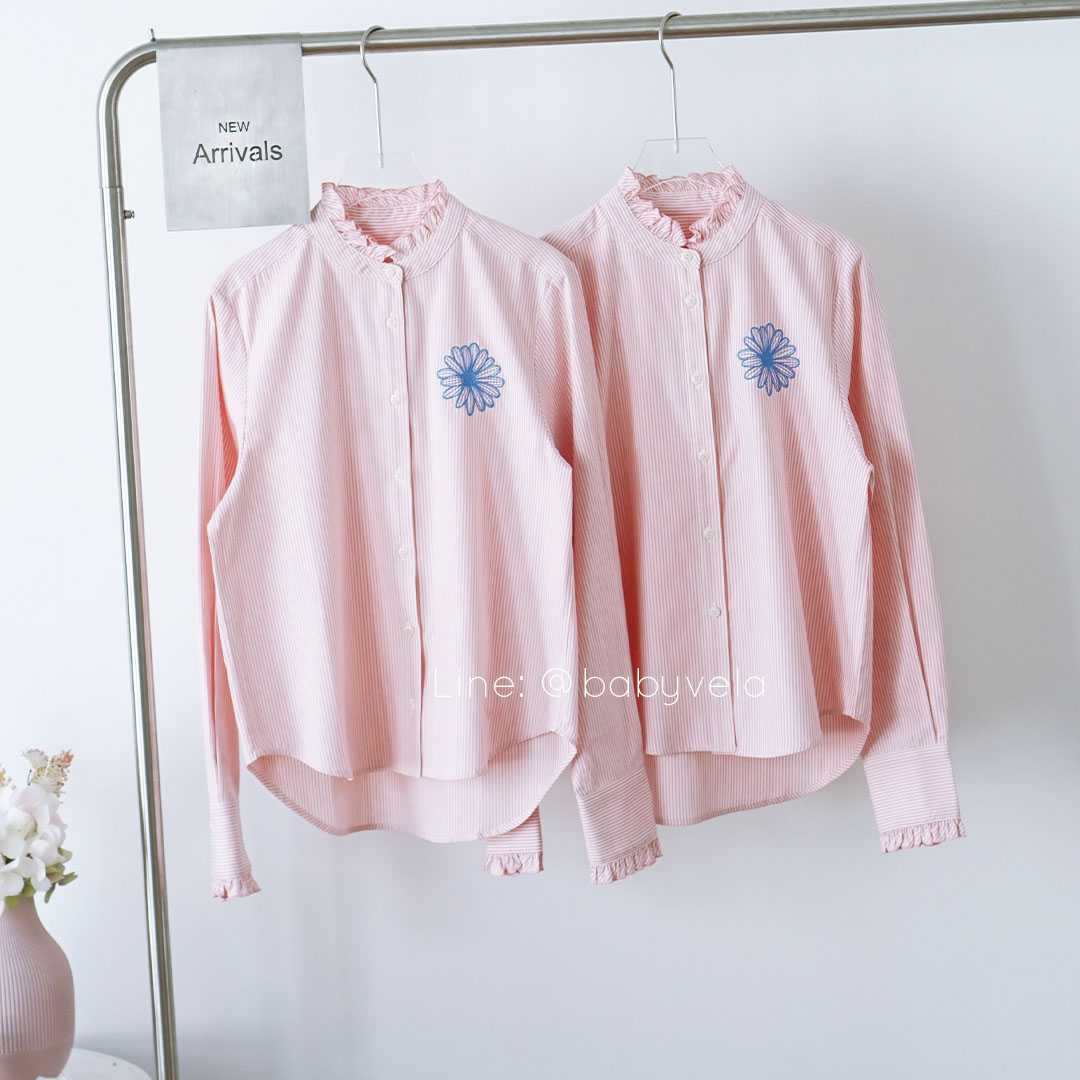 Mardi Shirt Frill Collar Stripe (Pink Blue)
