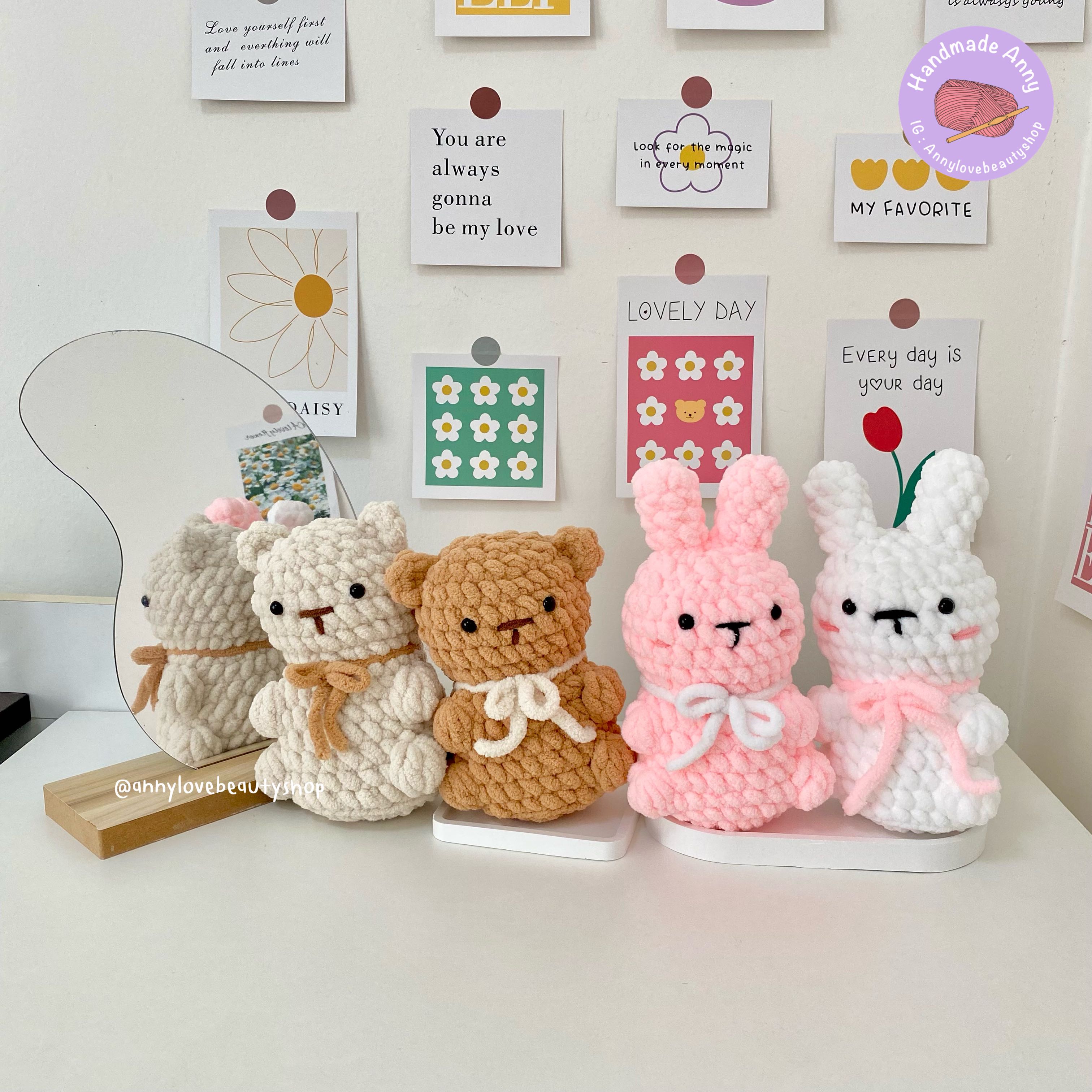 Handmade 🐰 ตุ๊กตาถักไหมอูด้ง น้องกระต่าย น้องหมี🐻